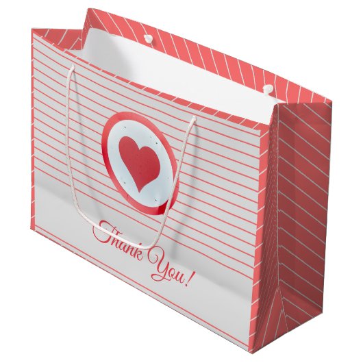 Trendy Modern Groot Rood Hart Gestreept Dank u Groot Cadeauzakje (Voorkant Gekanteld)