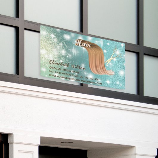 Trendy modern haar logo sprankelende glittery spandoek (Buitenkant Gebouw)