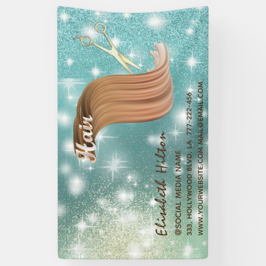 Trendy modern haar logo sprankelende glittery spandoek (Verticaal)