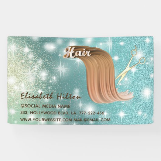 Trendy modern haar logo sprankelende glittery spandoek (Horizontaal)