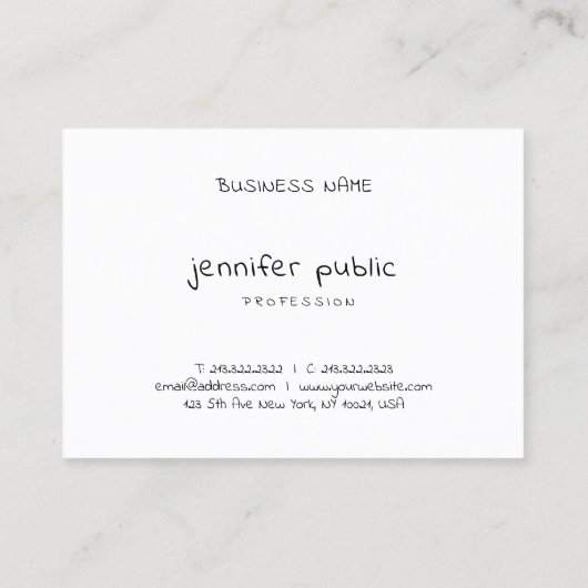 Trendy Modern Hand Script Naam Eenvoudige Sjabloon Visitekaartje (Achterkant)