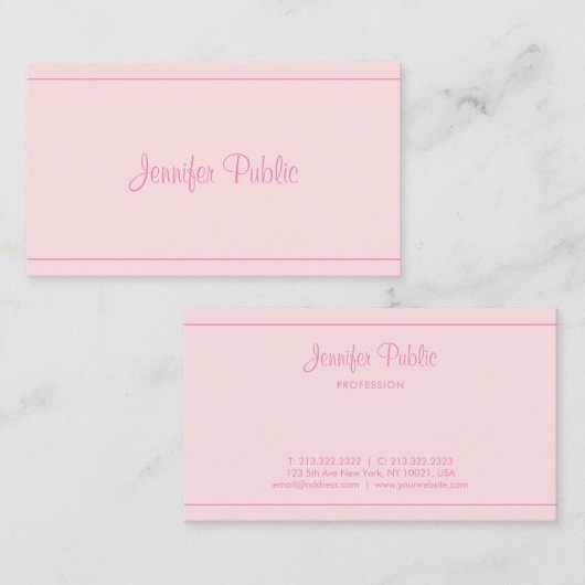 Trendy Modern Handgeschreven Elegant Roze Script T Visitekaartje (Voorkant / Achterkant)