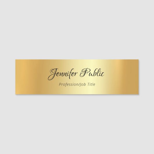 Trendy Modern Handgeschreven Script Elegant Goud Naamplaatje (Voorkant)