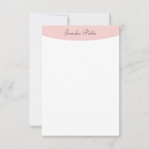 Trendy Modern Handschrift Blush Pink White Elegant Notitiekaartje