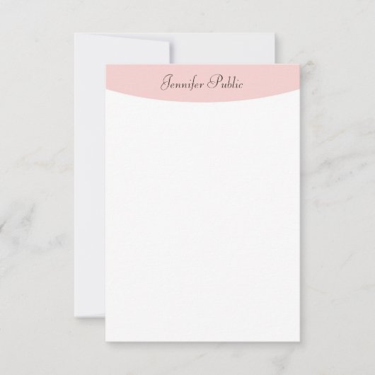 Trendy Modern Handschrift Blush Pink White Elegant Notitiekaartje (Voorkant)