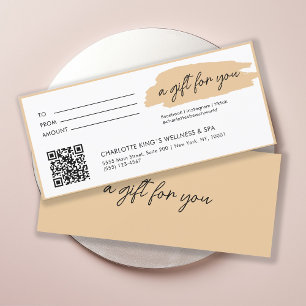 Trendy, modern, handschrift, met qr-code, beige