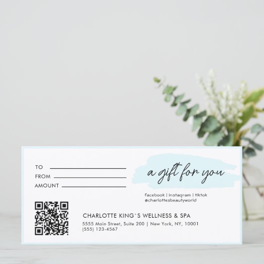 Trendy, modern, handschrift, met qr-code, blauw (Staand voorkant)