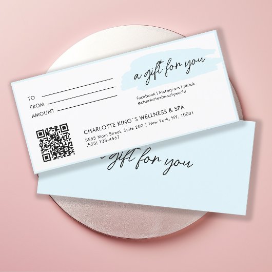 Trendy, modern, handschrift, met qr-code, blauw