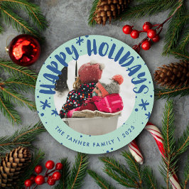 Trendy Modern Handwritten Holiday Photo Card Kaart