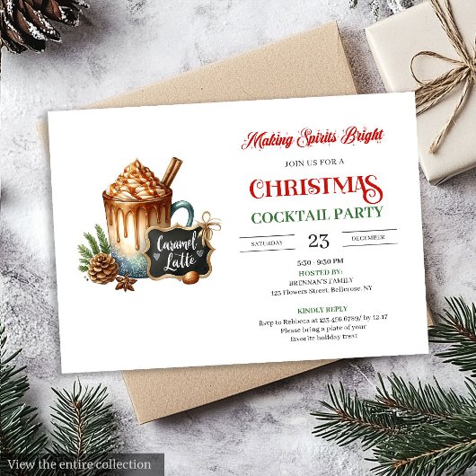 Trendy Modern Holiday Cocktails Party Invitation Kaart