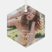 Trendy Modern Holiday Fototypemachine Keepomwille Glas Ornament (Voorkant)