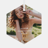 Trendy Modern Holiday Fototypemachine Keepomwille Glas Ornament (Achterkant)