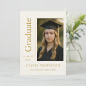 Trendy Modern Ivory Gold Photo Graduation Kaart (Staand voorkant)