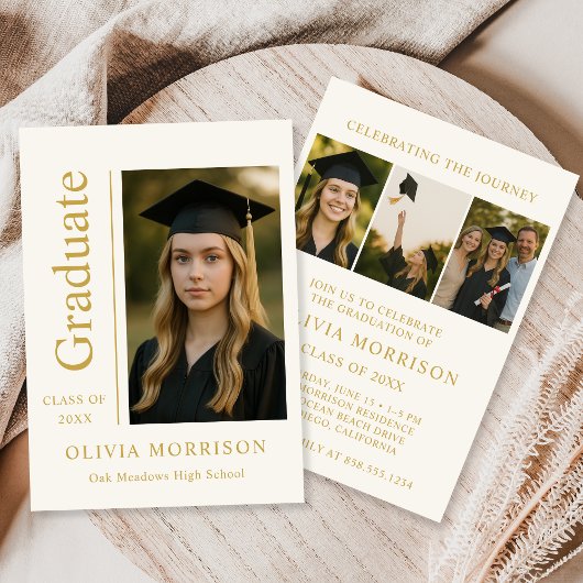 Trendy Modern Ivory Gold Photo Graduation Kaart