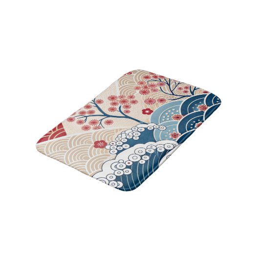 Trendy Modern Japanese Wave & Sakura Pattern  Badmat (Gekanteld)