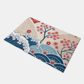Trendy Modern Japanese Wave & Sakura Pattern  Deurmat (Schuin)