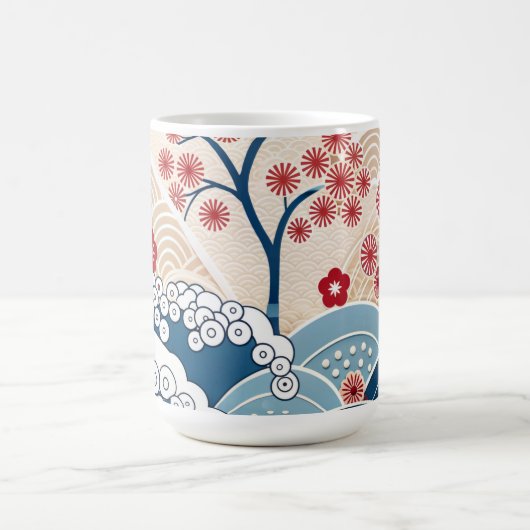 Trendy Modern Japanese Wave & Sakura Pattern  Koffiemok (Center)