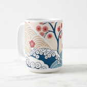 Trendy Modern Japanese Wave & Sakura Pattern  Koffiemok (Voorkant links)