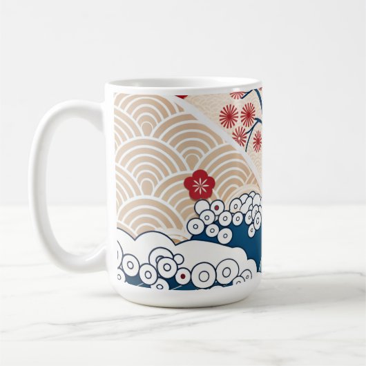Trendy Modern Japanese Wave & Sakura Pattern  Koffiemok (Links)