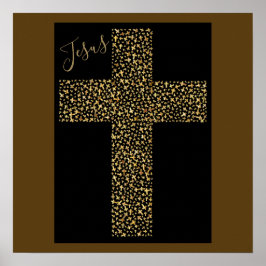 Trendy Modern Jesus Gold Cross Brown Art Poster