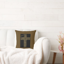 Trendy Modern Jesus Gold Cross Brown Kussen
