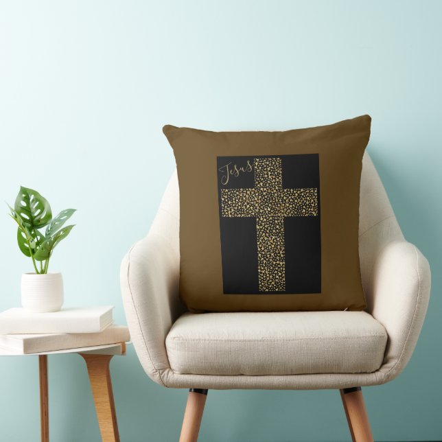Trendy Modern Jesus Gold Cross Kussen (Stoel)