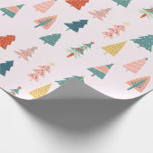 Trendy Modern kerstboompatroon op roze Cadeaupapier (Hoek)