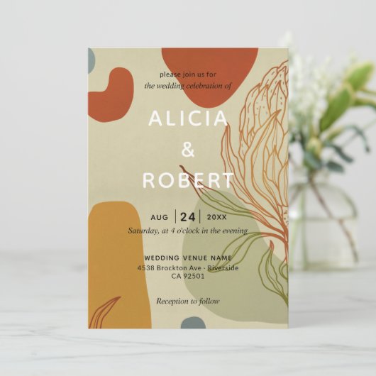 Trendy Modern Line Abstract Protea Botanical Kaart (Staand voorkant)