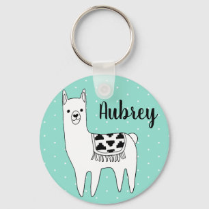 Trendy Modern Llama & Polka Dots Script Name Sleutelhanger
