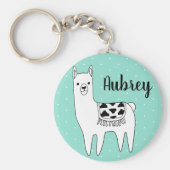 Trendy Modern Llama & Polka Dots Script Name Sleutelhanger (Voorkant)