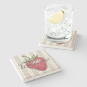 Trendy modern look dusty grey stripes strawberry stenen onderzetter (Zijkant)