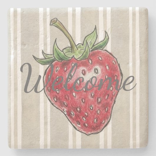 Trendy modern look dusty grey stripes strawberry stenen onderzetter (Voorkant)