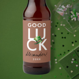 Trendy Modern Luck Mocha Bruin Groen Iers Pet Bier Etiket