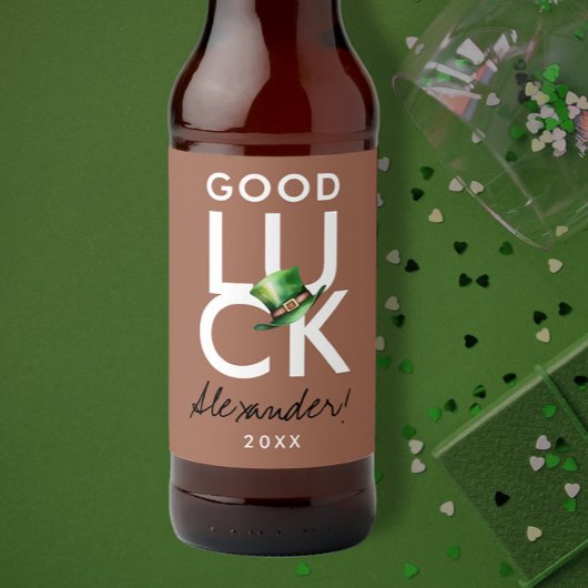 Trendy Modern Luck Mocha Bruin Groen Iers Pet Bier Etiket