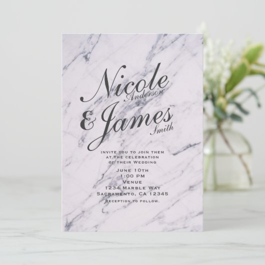 Trendy Modern Marble Elegant Wedding Invitations Kaart (Staand voorkant)