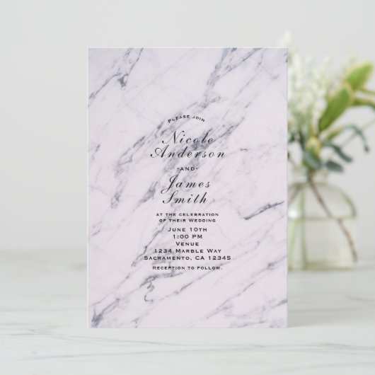 Trendy Modern Marble Elegant Wedding Invitations Kaart (Staand voorkant)