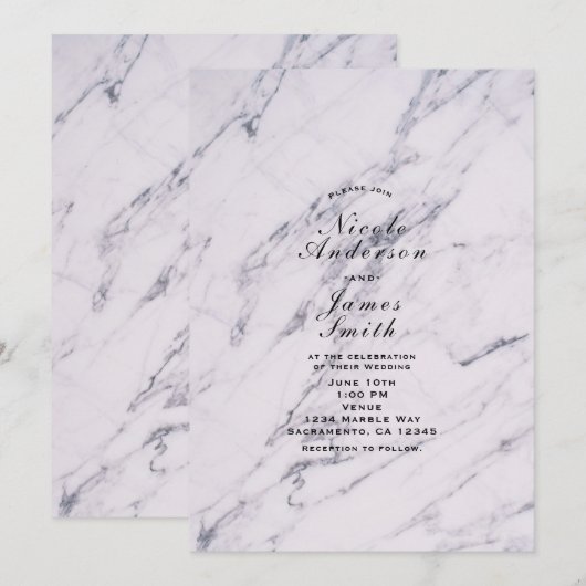 Trendy Modern Marble Elegant Wedding Invitations Kaart (Voorkant / Achterkant)