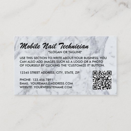 Trendy Modern Marble Nail-technicus Visitekaartje (Achterkant)