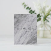 Trendy Modern Marble Silver Glam de Datum Aankondigingskaart (Staand voorkant)
