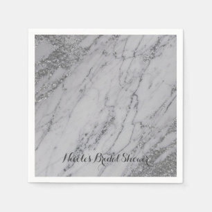 Trendy Modern Marble Silver Glam Wedding Party Servetten