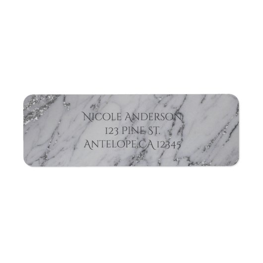 Trendy Modern Marble Silver Glamor Invitation Etiket (Voorkant)