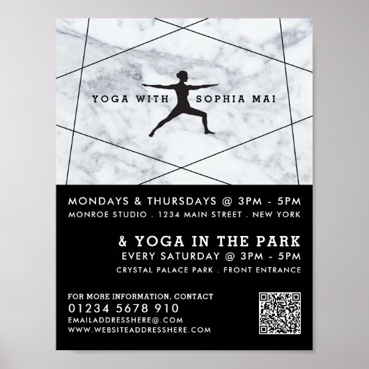Trendy Modern Marble Yoga Class Adverteren Poster (Voorkant)