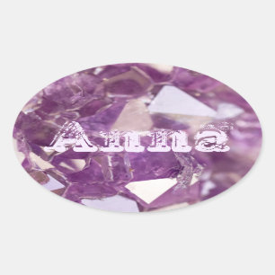 Trendy Modern Mauve Paarse Amethist Naam Sjabloon Ovale Sticker