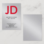 Trendy modern metallic zilver, vetgedrukt monogram visitekaartje (Voorkant / Achterkant)
