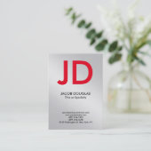 Trendy modern metallic zilver, vetgedrukt monogram visitekaartje (Staand voorkant)