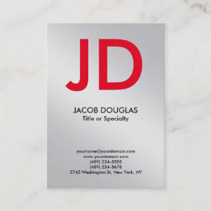 Trendy modern metallic zilver, vetgedrukt monogram visitekaartje
