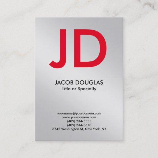 Trendy modern metallic zilver, vetgedrukt monogram visitekaartje (Voorkant)