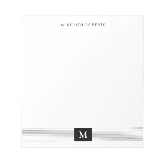 Trendy Modern Minimalist Black and White Monogram Notitieblok (Voorkant)