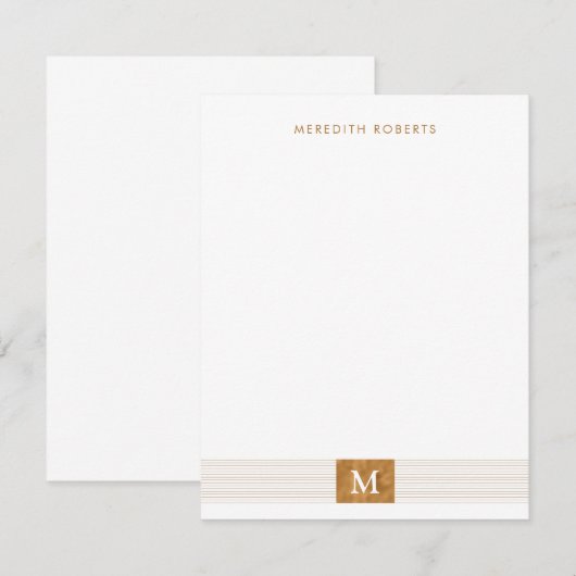Trendy Modern Minimalist Copper Folie Monogram Notitiekaartje (Voorkant / Achterkant)