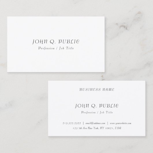 Trendy Modern Minimalist Elegant Simple Sjabloon Visitekaartje (Voorkant / Achterkant)